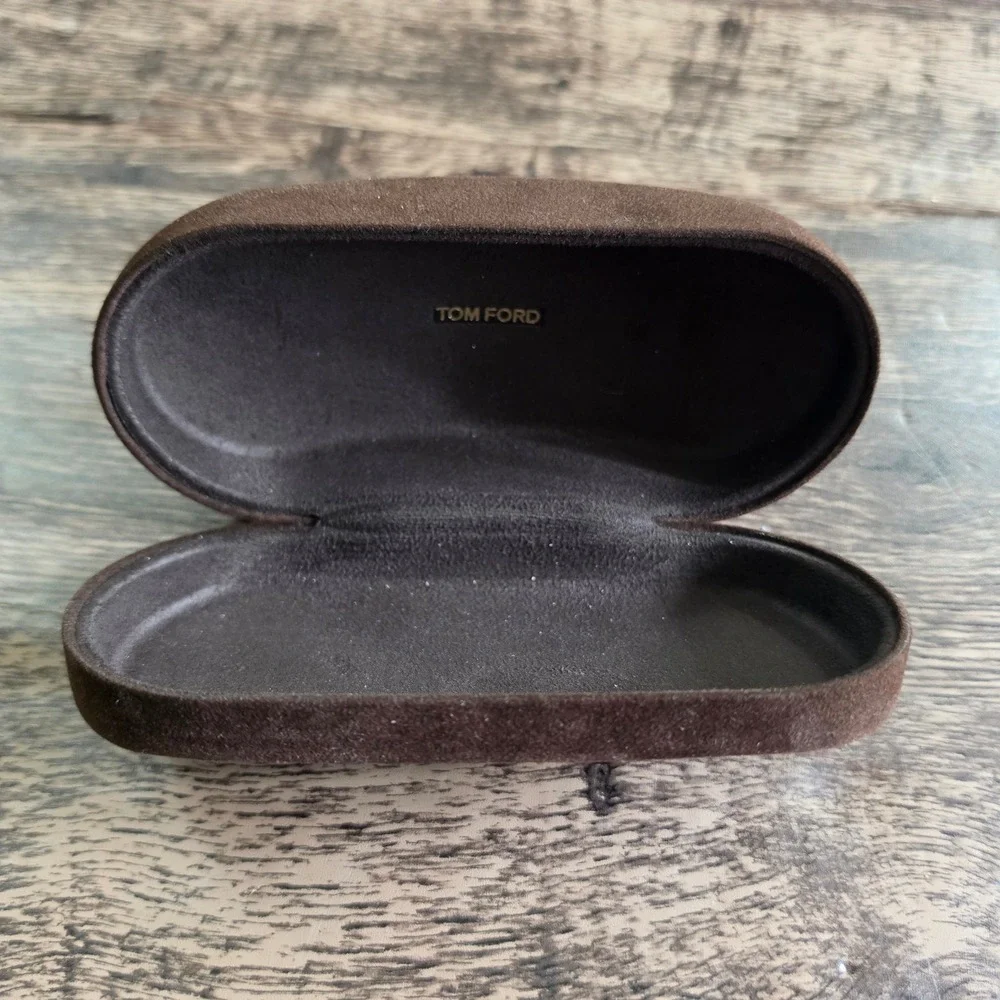 TOM FORD Sunglasses Case Unisex OS Brown Velvet Hard Shell Clamshell Logo